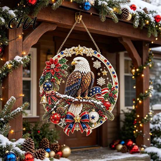 Seasonal Winter Room Decor Xmas Snowman Hanging Ornament, Round Acrylic Santa Reindeer Decorations for Home Christmas Door Sign Festive Window