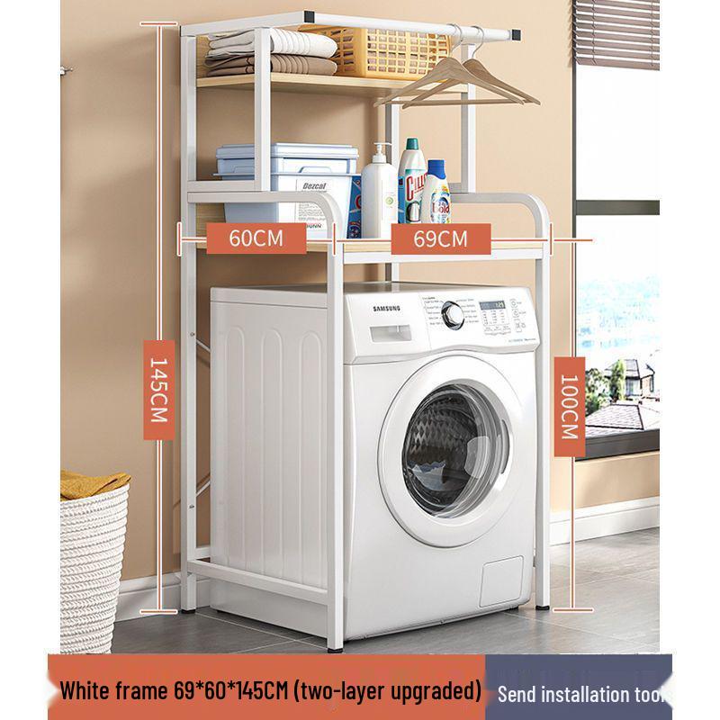 Multi-Layer Floor-Standing Adjustable Storage Rack with Trash Can Holder for Kitchen Use