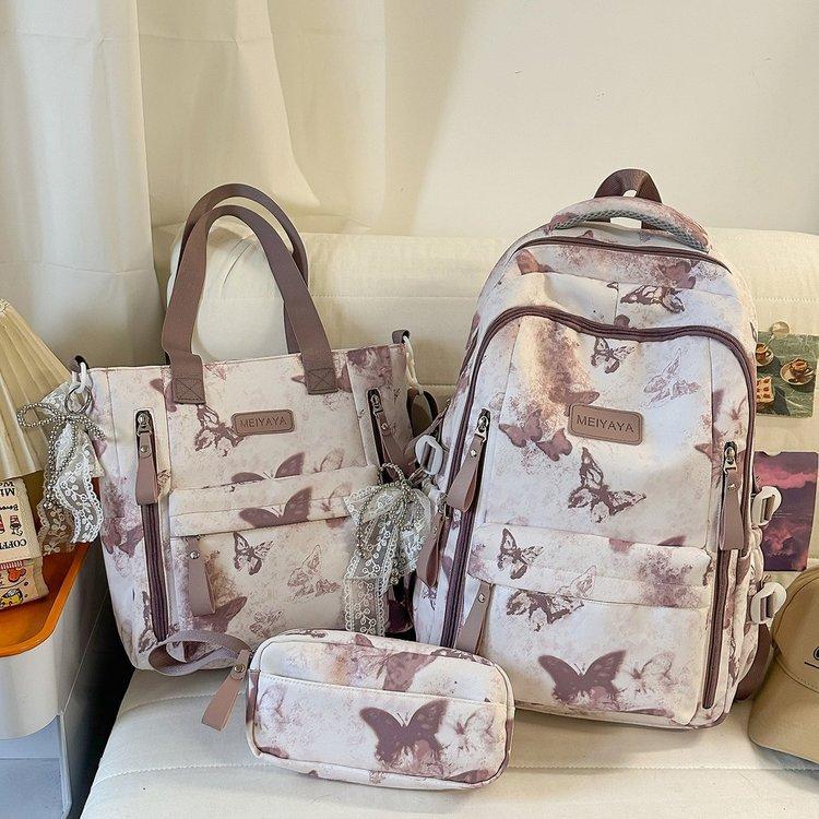 Schoolbag Wholesale Butterfly Printing Three-piece Set Student School Bag Female 1st-1st Grade Make-up Tote Bag Pencil Bag Backpack