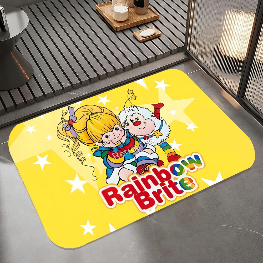 Anime R-Rainbow Brite Floor Mat Diatomite Bath Mat, Quick Dry Absorbent Non-Slip Door Mat