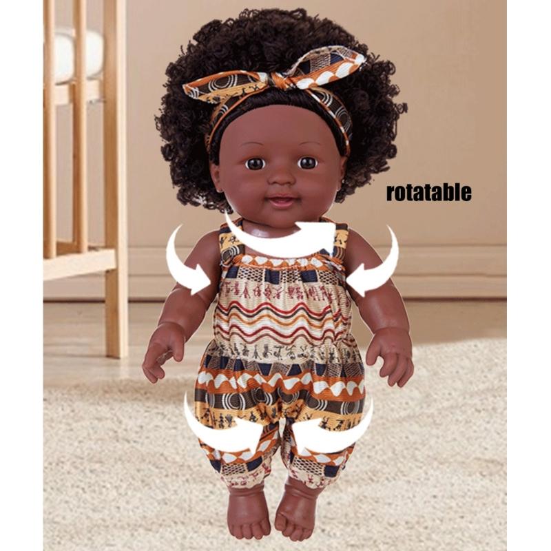 12inch Black Baby Doll Life Like Reborns Toy Toddler Girl African Doll with Outfit Role Playing Reborns Toy Kids Gift