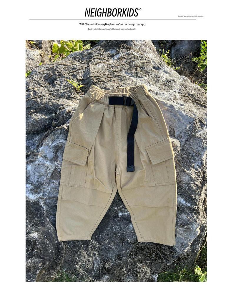 2025 Autumn Kids' Japanese Straight-Leg Loose Cotton Cargo Pants