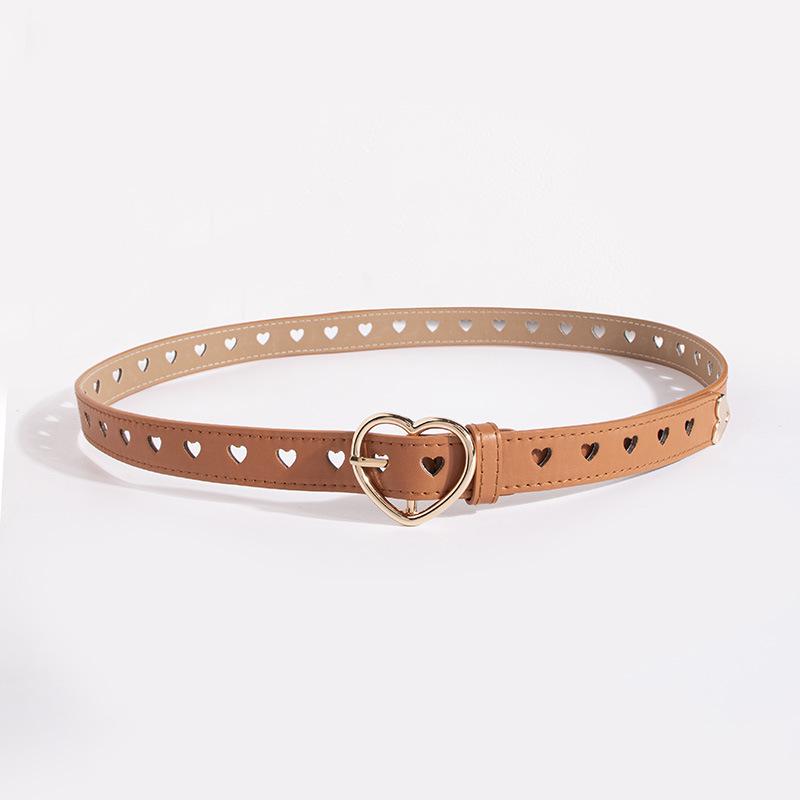 New Y2K Style PU Leather Belt with Hollow-Out Love Buckle - Women's Fashion Waist Accessory
