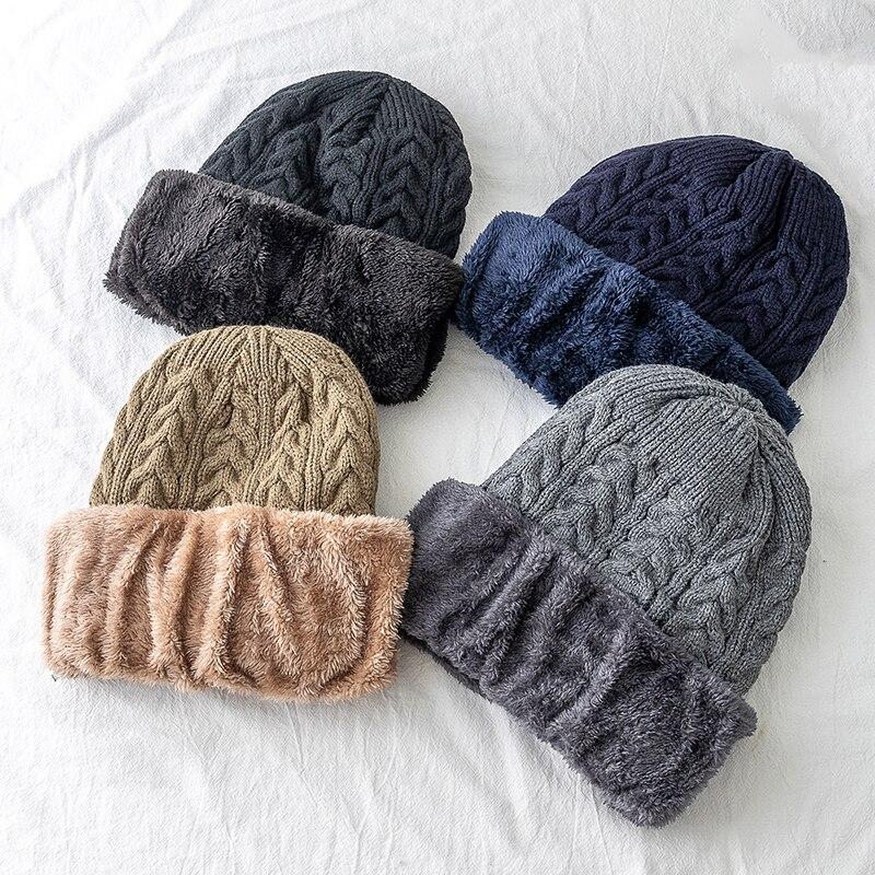 Unisex High Hat Quality Winter Add Fur Lined Cap Stylish Wool Beanie Hat For Men Women Warm Thick Outdoor Knitted Hat