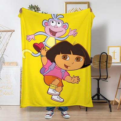 Manta Suave de Coral Fleece de Dibujos Animados D-Dora la Exploradora 310 gsm Mullida Cálida para Sofá Cama Sillón Decoración de Dormitorio