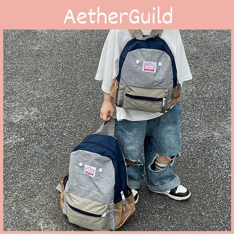 Blocked Canvas Color Backpack With Nylon Simple For Children Backpack Spine