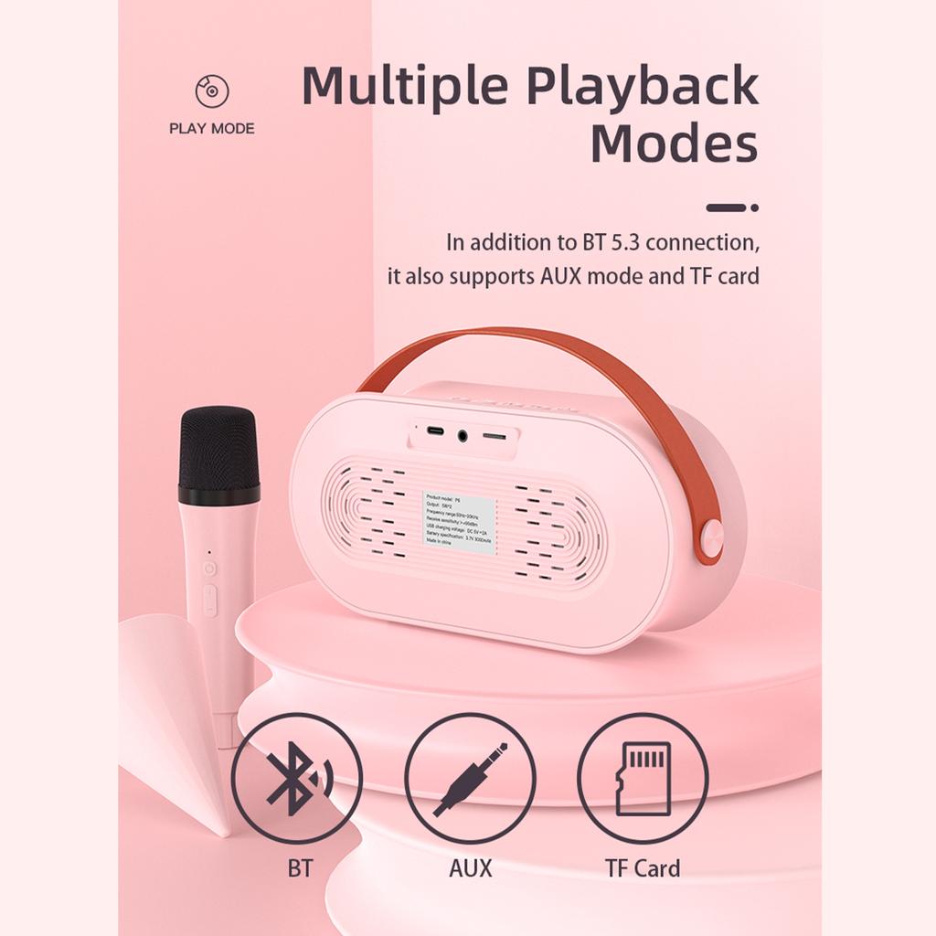 Mini BT Karaoke Machine Karaoke Speaker con microfoni wireless Effetto luce colorata abbagliante per