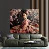 Geisha Woman Cherry Blossom Tapestry Japanese Kimono Art Spring Flowers Wall Hanging Eastern Decor Living Room Print