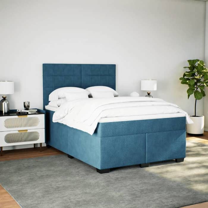 Maison Exclusive - Sommier à lattes de lit et matelas bleu 140x190 cm velours