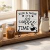 Decorative Coffee Cup Signs Wooden Bar Sign Decor with Iron Stand, Vintage Black & White Cafe Rustic Wood Art Wall Art, Tabletop or Hanging Frame for