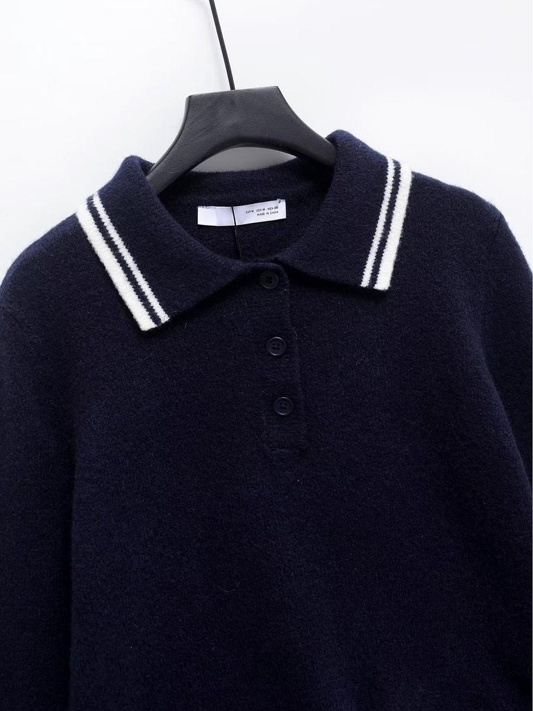 2024 Autumn/Winter Women's Fashion: European & American Style Polo Collar Knitted Sweater