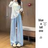 2025 Women's Blue Glutinous Rice Lazy Loose Wide-Leg Pants: Petite, Slimming, Summer Drape Design