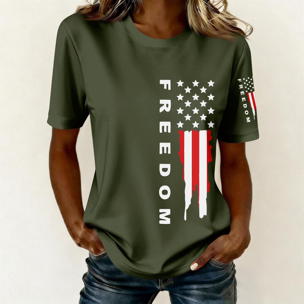 Women's Casual Printed T-Shirt Round Neck Pullover Short Sleeve Top