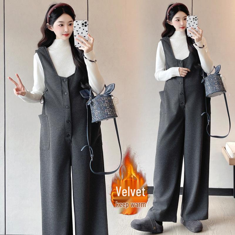 Autumn Winter 2025 Cashmere Velvet Maternity Overalls: Stylish, Age-Reducing, High-Grade, Plus Size