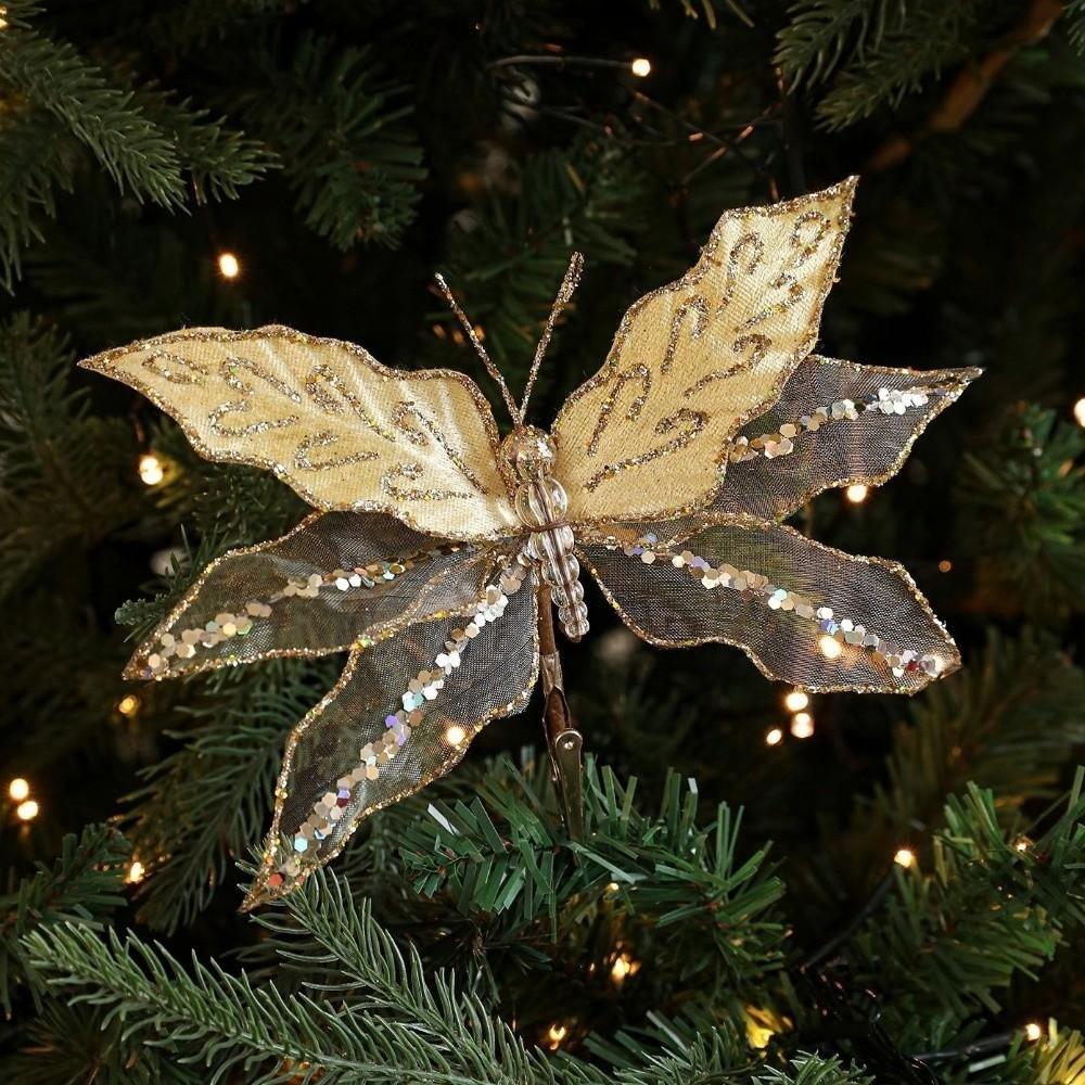 Flocking Christmas Simulation Butterfly Double Sequins with Clip Butterfly Ornament Hanging Artificial