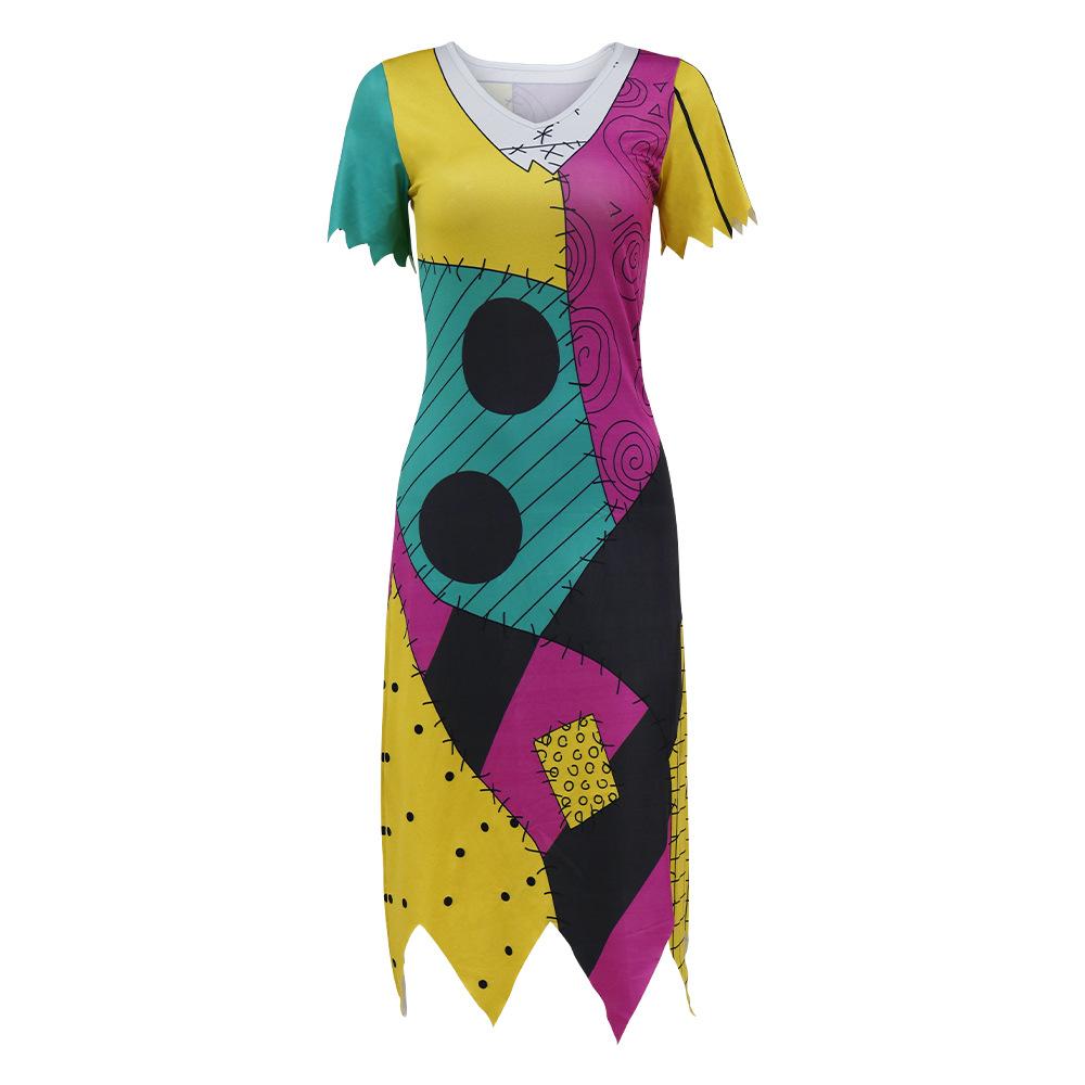 Halloween Costume Printed Dress Dark Wind Christmas Horror Night Sally Cosplay Dress Female
