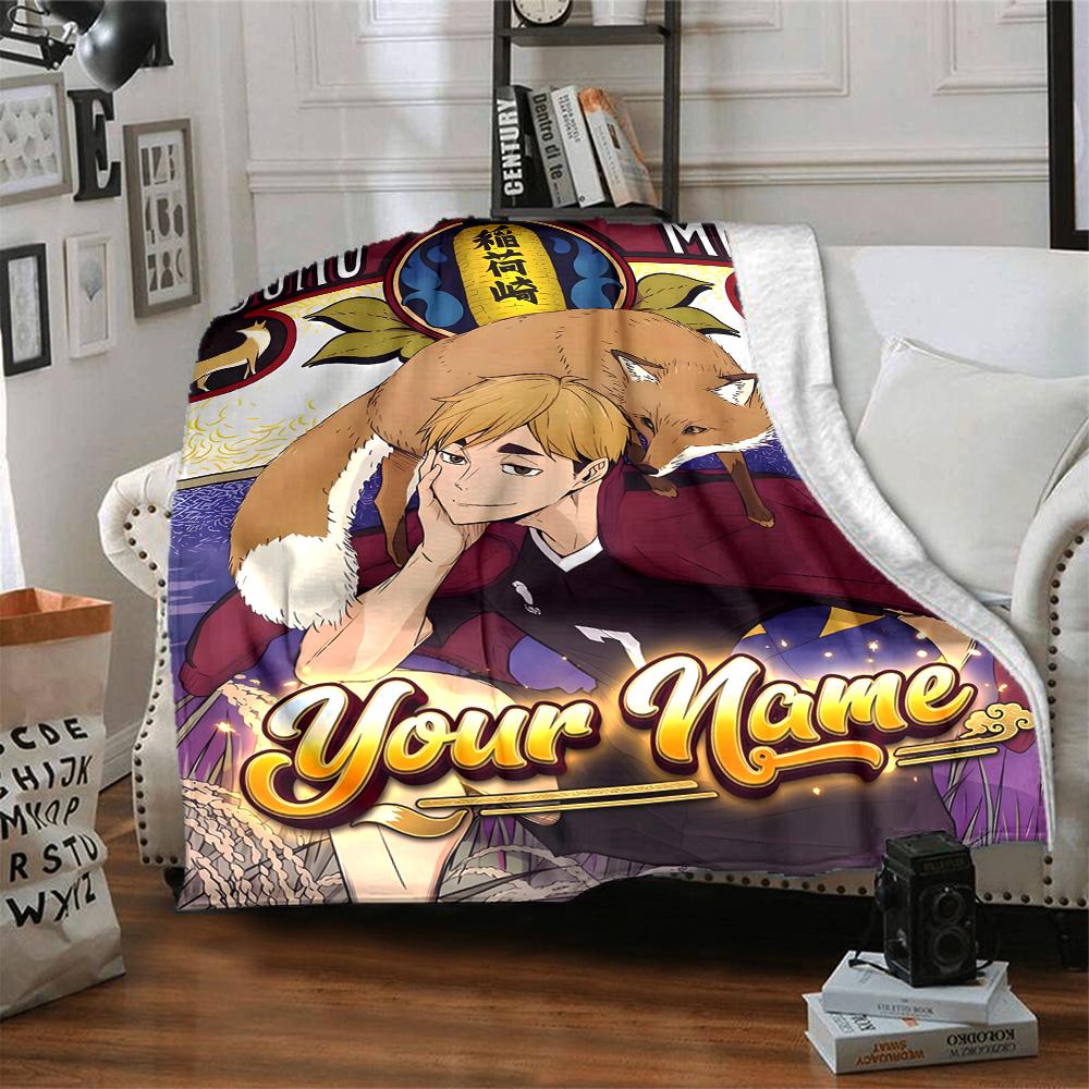 1pc miya atsumu Blanket with Custom Name, Gift, for Men and Women, Soft Blanket, Good for Sofa Bed Couch Travel, Lightweight Flannel Blanket