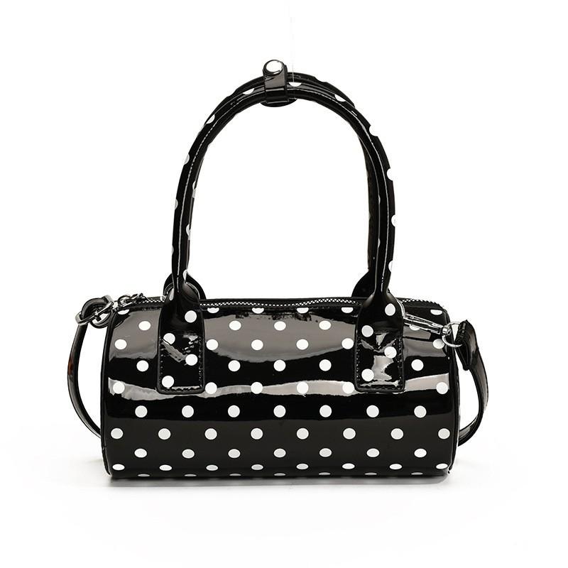 

2026 New Fashionable All-matching Polka-dot Handbag Boston Patent Leather Single Shoulder Cross-slung Bag Commuting Cute Female one size чёрный
