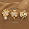 Copper-Plated Gold Diamond Floral Firework Irregular Round Half-Hole Ear Studs – High Luxury Design DIY Jewelry.