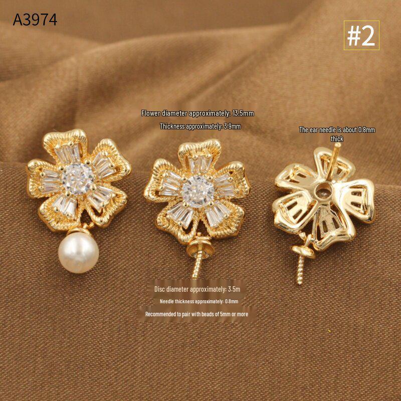 Copper-Plated Gold Diamond Floral Firework Irregular Round Half-Hole Ear Studs – High Luxury Design DIY Jewelry.