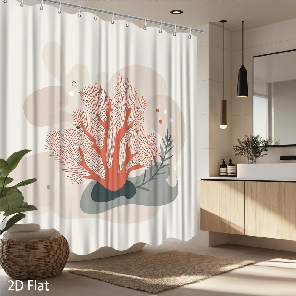 Coral & Leaf Shower Curtain – Polished Coral Orange, Soft Abstract Background, 2D Flat Print, Waterproof Polyester, 12 Hooks