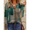 T-shirt da donna con stampa creativa, zip e maniche lunghe, traspirante, morbida e confortevole, adatta per l'abbigliamento casual tutto l'anno