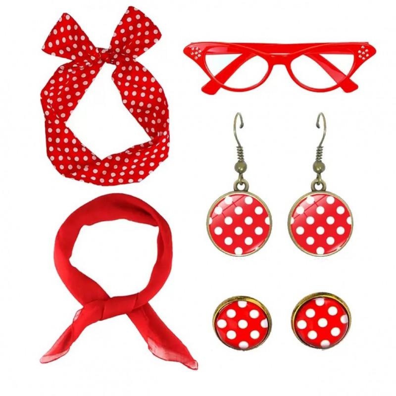 Festival Party Cosplay Set 1950s Retro Polka Dot Earrings Headband Glasses Costume