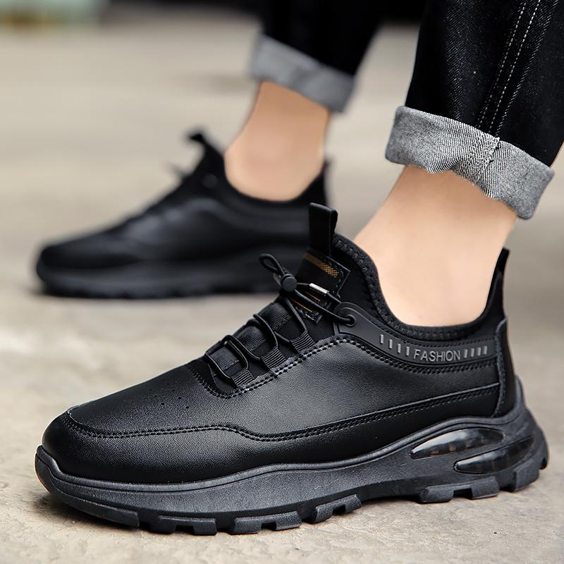

Fashion High Quality Sneakers Men Leather Low Top Big Classic Casual Walking Shock Absorbing Outdoor Sports Running Shoes Black White 39 чёрный