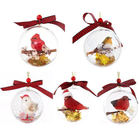 Nature's Birds Ball Ornament 3D Animal Clear Plastic Ball Decoration Christmas Tree Memorial Gift for Bird Lovers