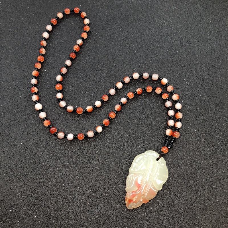 Retro eenvoudige imitatie jade lange ketting heren en dames veelzijdige trui ketting jadeiet kralen ketting hanger met sieraden