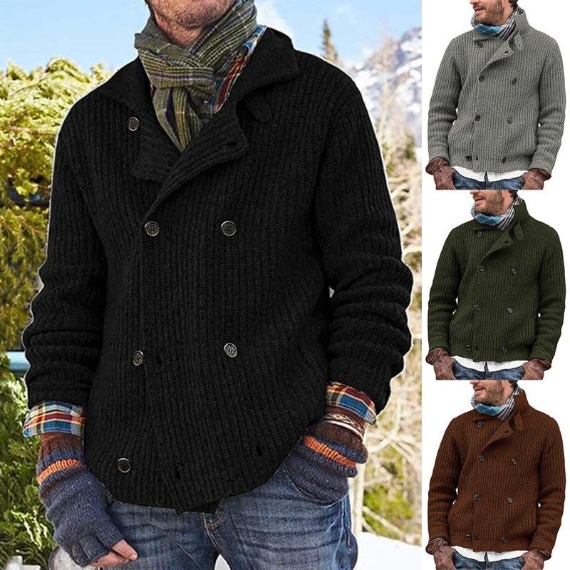 2026 New Oversized Sweater Men's Solid Color Button-up Jacket
