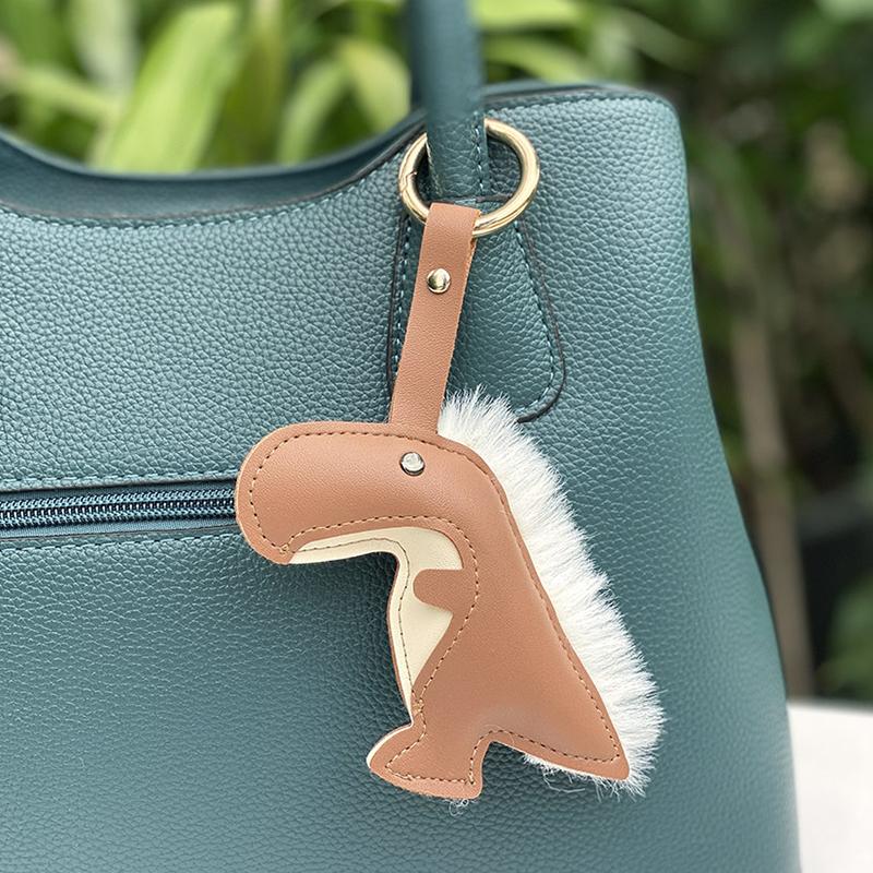 Frauen Mädchen Anhänger Kreative Schlüssel Ringe Halter Niedlichen Cartoon Dinosaurier Tasche Dekorationen PU Leder Dekorative Geschenk Zubehör