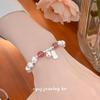 Strawberry Crystal Cat's Eye Bead Silver Bracelet - Korean Style Women's Fortune Charm.