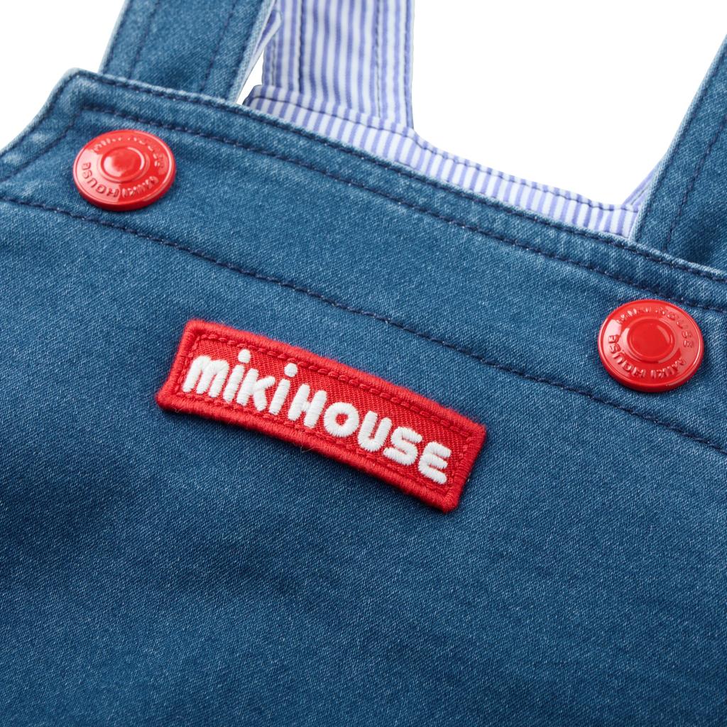 MIKI HOUSE Stretch Knit Denim Romper with Solid for Boys and Baby One Size Fits All Indigo Web Exclusive Logo, Denim, Girls, Clothes, Overalls,