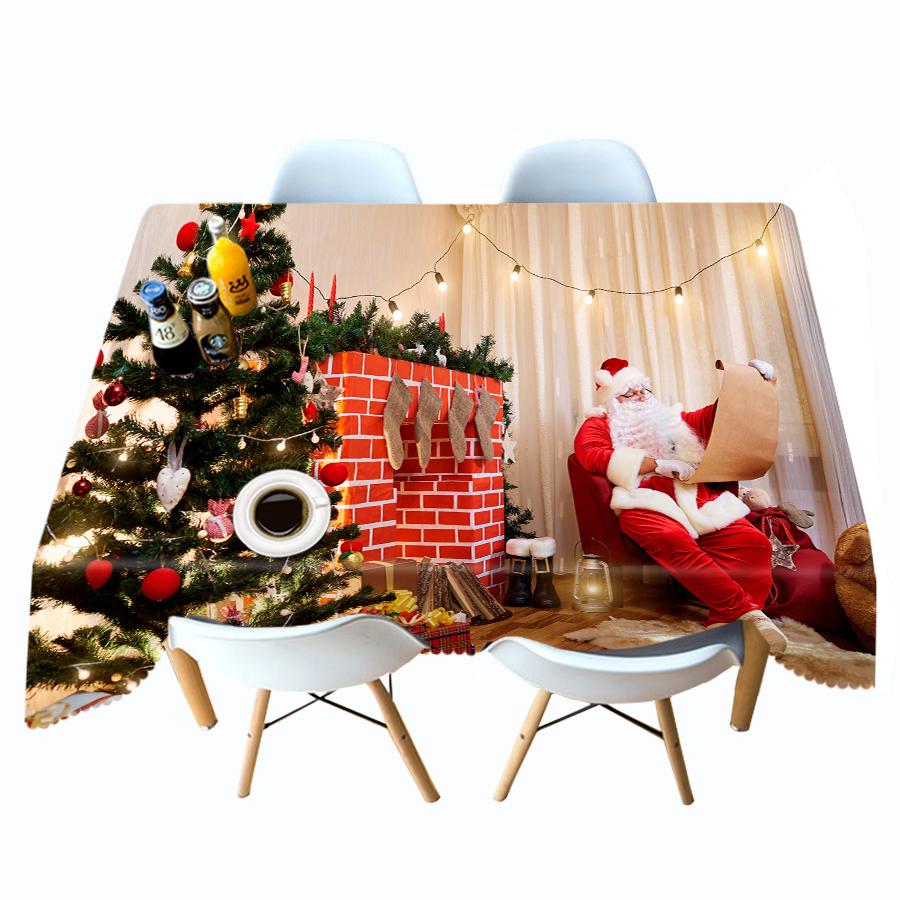 Christmas Tree Tablecloth Santa Claus Gift Rectangular Round Table Cover Towel Holiday Decor