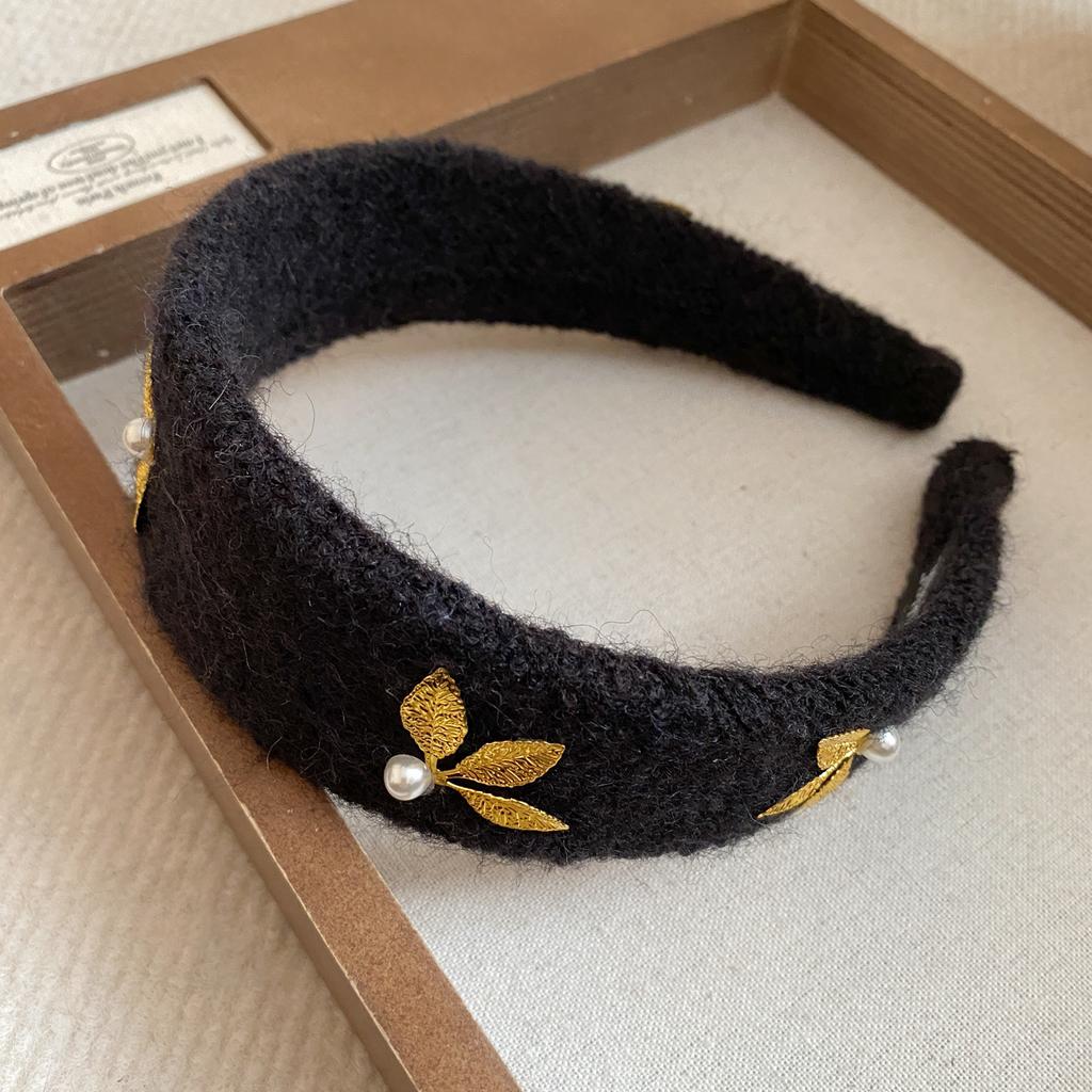 Maillard Plush Wide Leaf Pearl Headband Headband High Cranium Top Fashion Hair Accessories Women