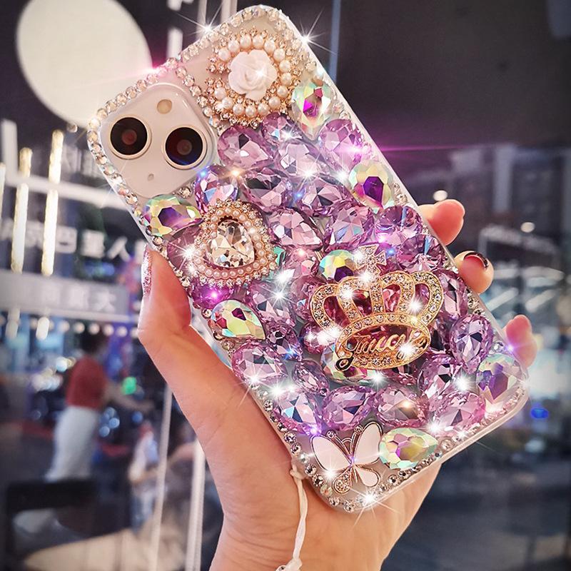 For Apple 17 Women 16 Luxury Water for IPhone 13 Diamond Acrylic Phone Case 14 Love Crown Creative