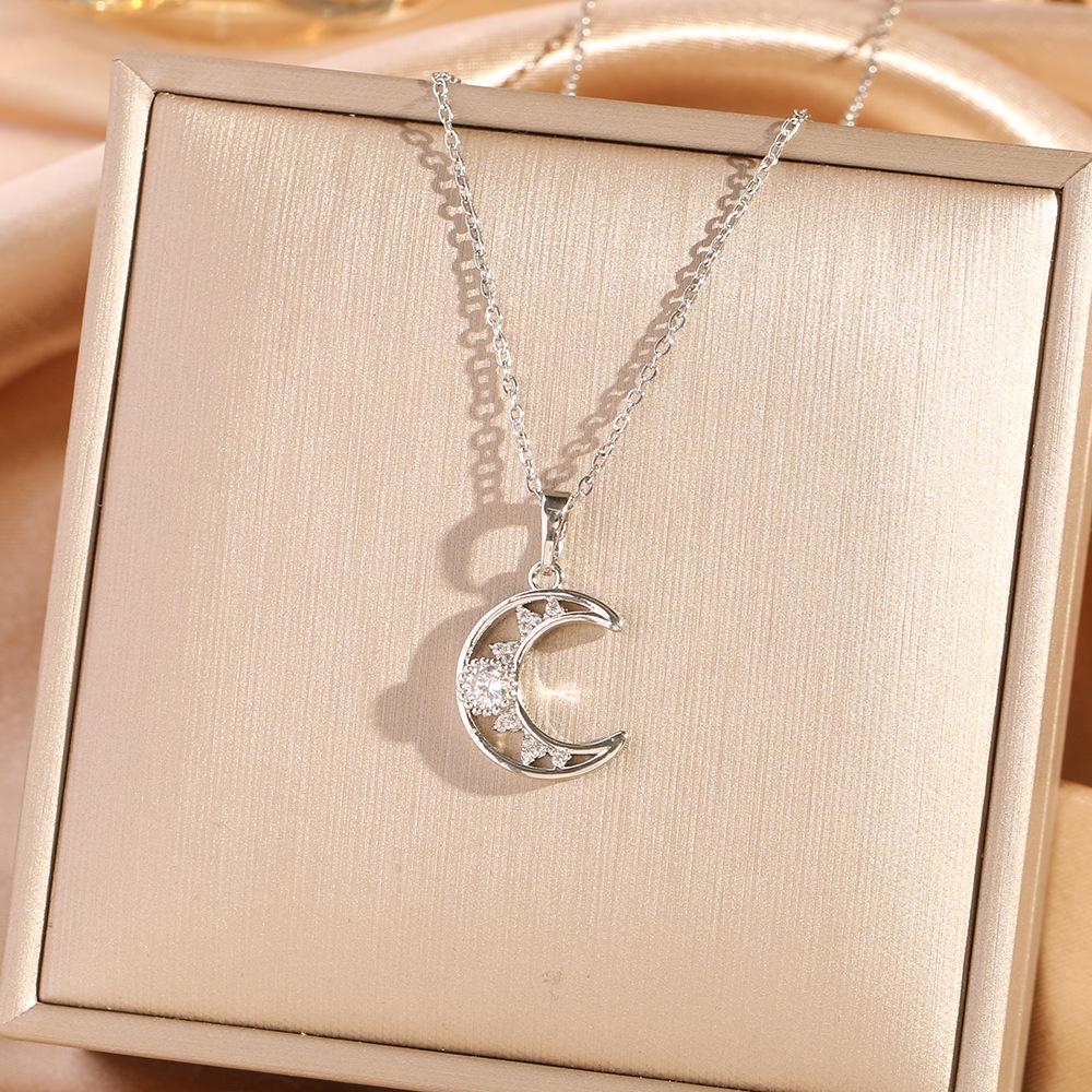 Damen Stern und Mond Titanstahl Anhänger Halskette - Vielseitiger Schlüsselbeinschmuck