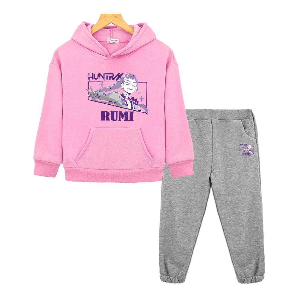 Kpop Demon Hunters Print Hoodie Fleece Sweatshirt Jacket 2pcs pullover+Pant Boys Girls Hooded Spors Sets Kids Boutique Clothes