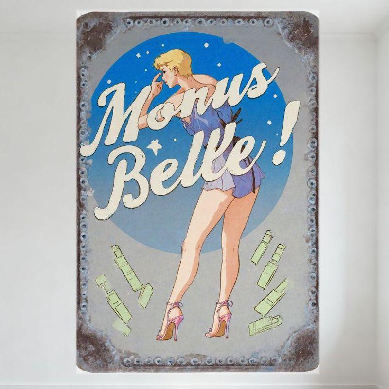 

Monus Belle Sexy Retro Blonde Woman Tin Sign Vintage Metal Wall Decor with Pink Heels, Light Blue Background, Star Pattern, 8x12 20x30cm（7.8x11.8inch）