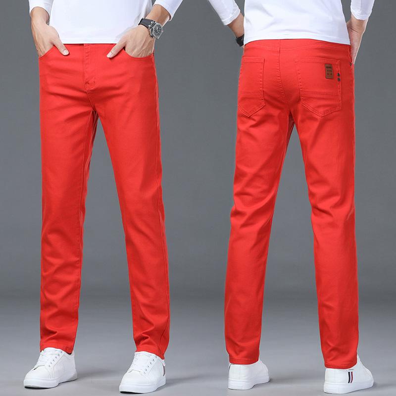Letnie elastyczne spodnie dżinsowe dla mężczyzn, proste nogawki, slim fit, wszechstronne spodnie casualowe, nowy nabytek, długie spodnie dżinsowe