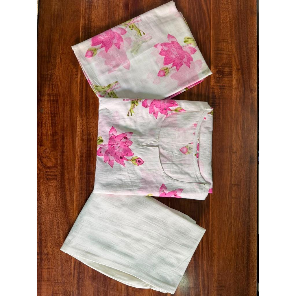 Beautiful Cotton Kurti Pant Dupatta Set Indian Bollywood Top Tunic Kurta Set