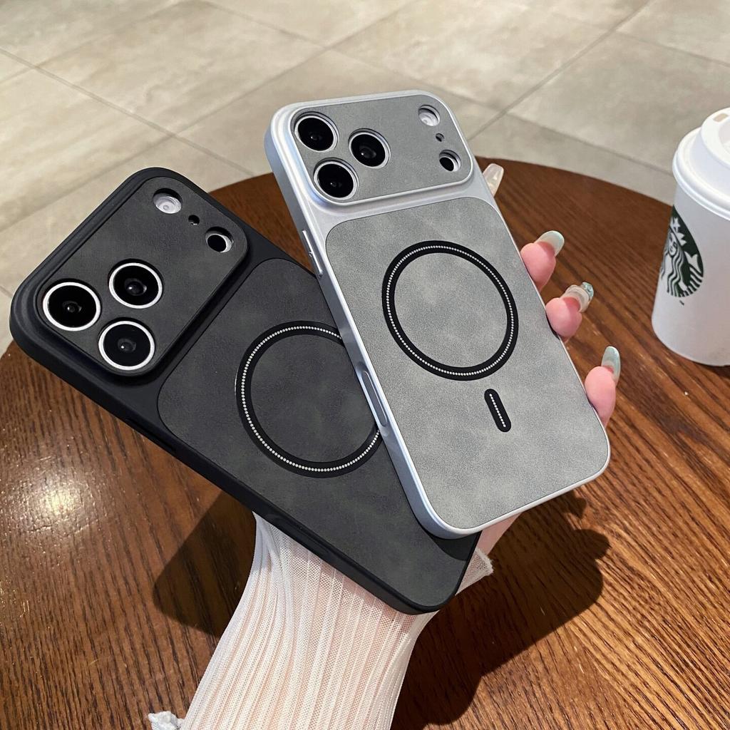 Luxury Business PU Leather Phone Case For iPhone 17 Pro Max 16 15 14 13 Pro for Magsafe Large Lens Shockproof Protect Back Cover