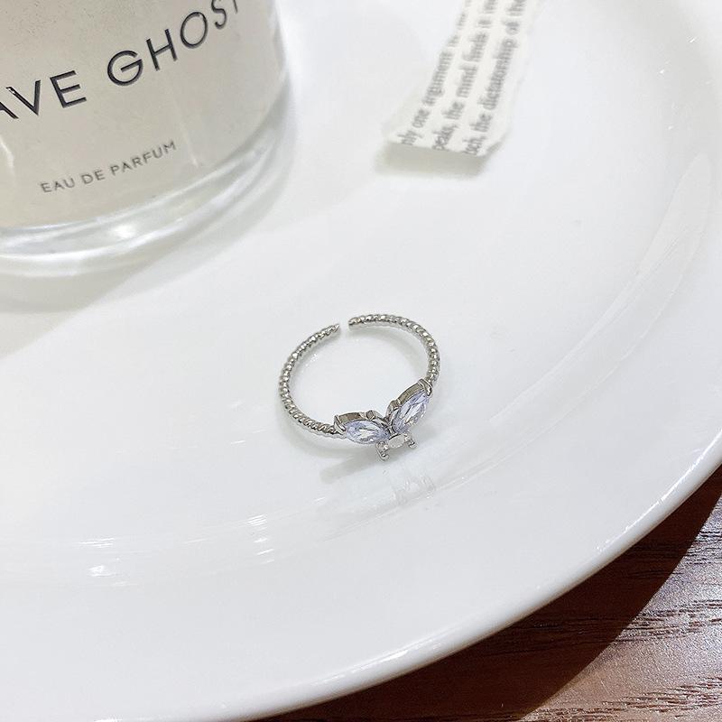 Ins Tide Design Sense Zircon Butterfly Ring Female Plain Ring Open Ring Internet Celebrity Same Hand