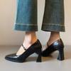 Leather French Single Shoes Women's Spring and Autumn High Heels Femininity Advanced Not Tired Feet Thick Heel Mary Jane Shoes