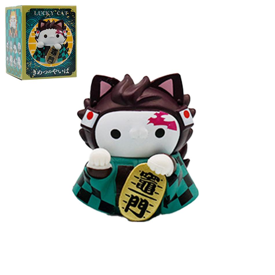 Demon Slayer Lucky Cat Anime Figure Blind Box Rengoku Tanjiro Inosuke Kawaii Cute Model Toy Desktop Car Ornaments Birthday Gift
