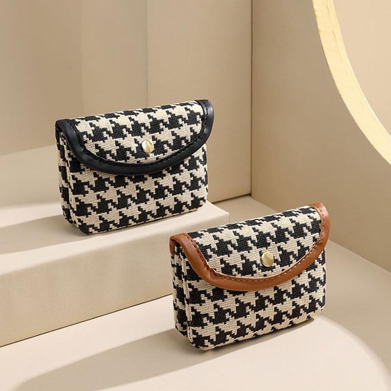 Mini Square Plaid Canvas Lipstick Makeup Bag Plaid Coin Wallet Large Capacity Storage Bag