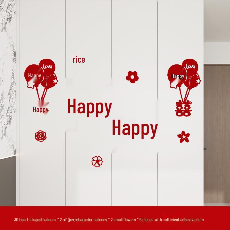 Wedding Room & Wardrobe Decor Set: Groom's Bedroom Double Happiness Stickers