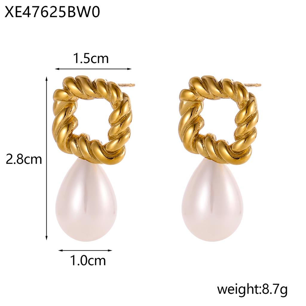 CARLIDANA Fashion Design Stainless Steel Gold Plated Tarnish Free Geometric Pearl Luxury Woman Zircon Drop Earrings Jewelry
