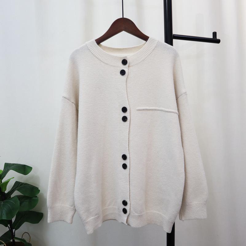 Gray Loose Lazy Wind Knitted Cardigan Women's Autumn and Winter Soft Waxy Sweater Jacket Design Top